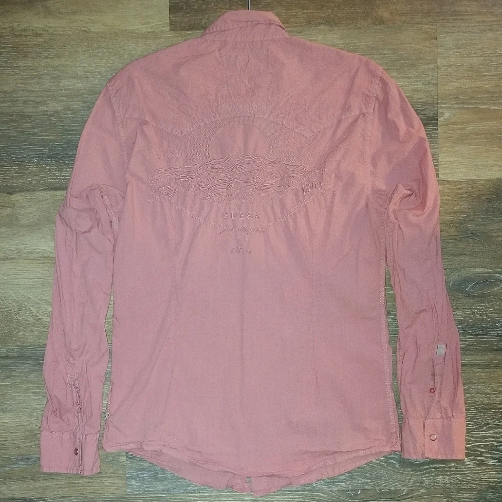 Guess Pink Button Down Casual Shirt Tailored Fit - Picture 7 of 9